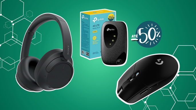 gadgets como auriculars, rato e router para setup