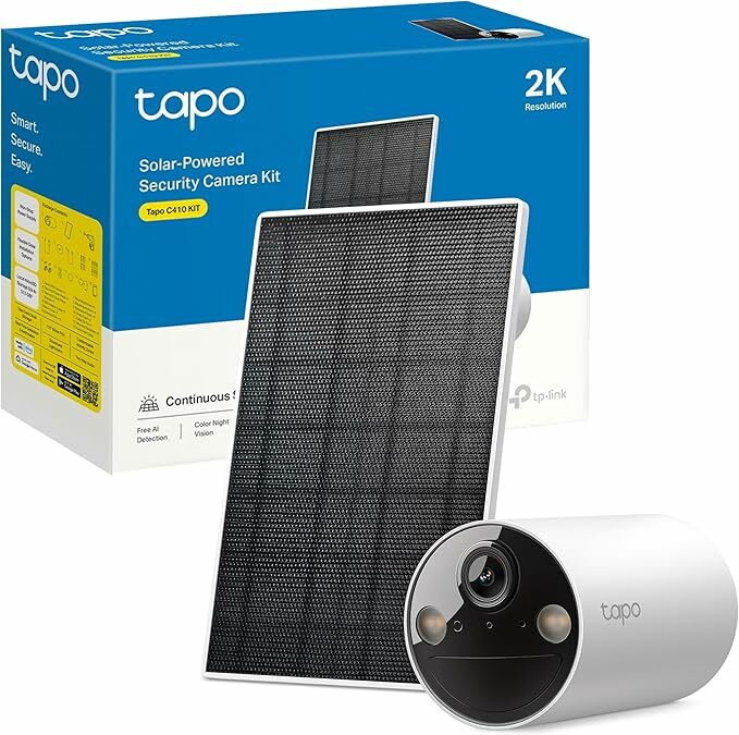 Tapo C410 Kit - Câmara de vigilância solar com bateria exterior, deteção de pessoas por IA, 2K 3 MP