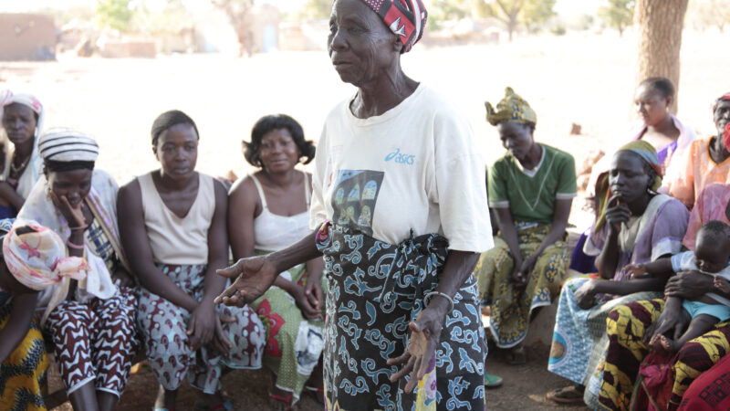 A local midwife in Burkina Faso speaks out against FGM in a meeting with her community. Image from Flickr. 