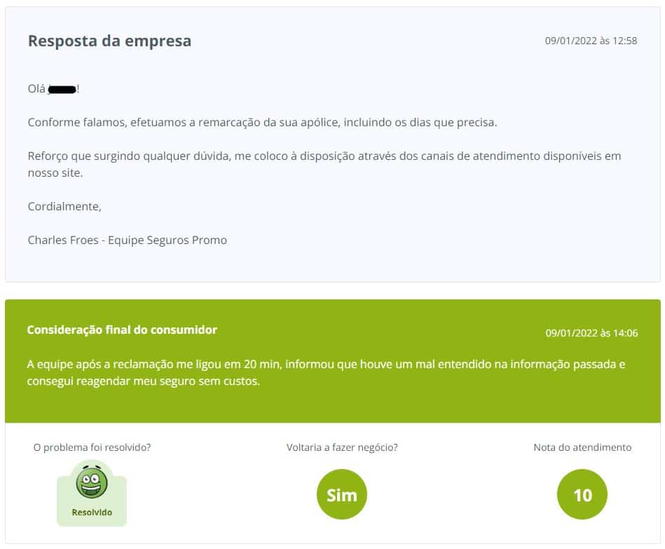 consumidor registrando reclmação sobre a Seguros Promo no Reclame Aqui