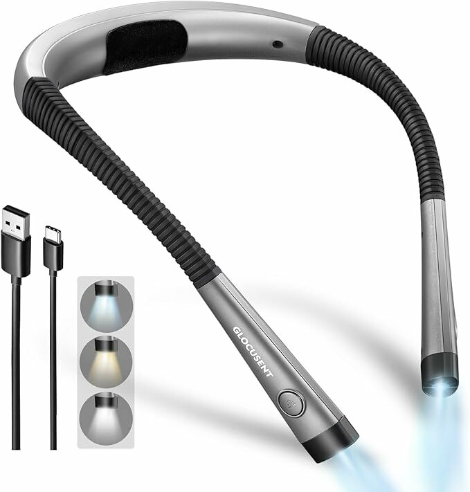 Glocusent Luz de leitura, lâmpada de livro de leitura recarregável, 3 cores, 6 níveis de iluminação